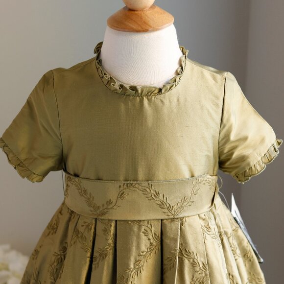 Green Silk Dress Lattice Vine Embroidery Flower Girl Recital Special Occasion - Picture 6 of 6